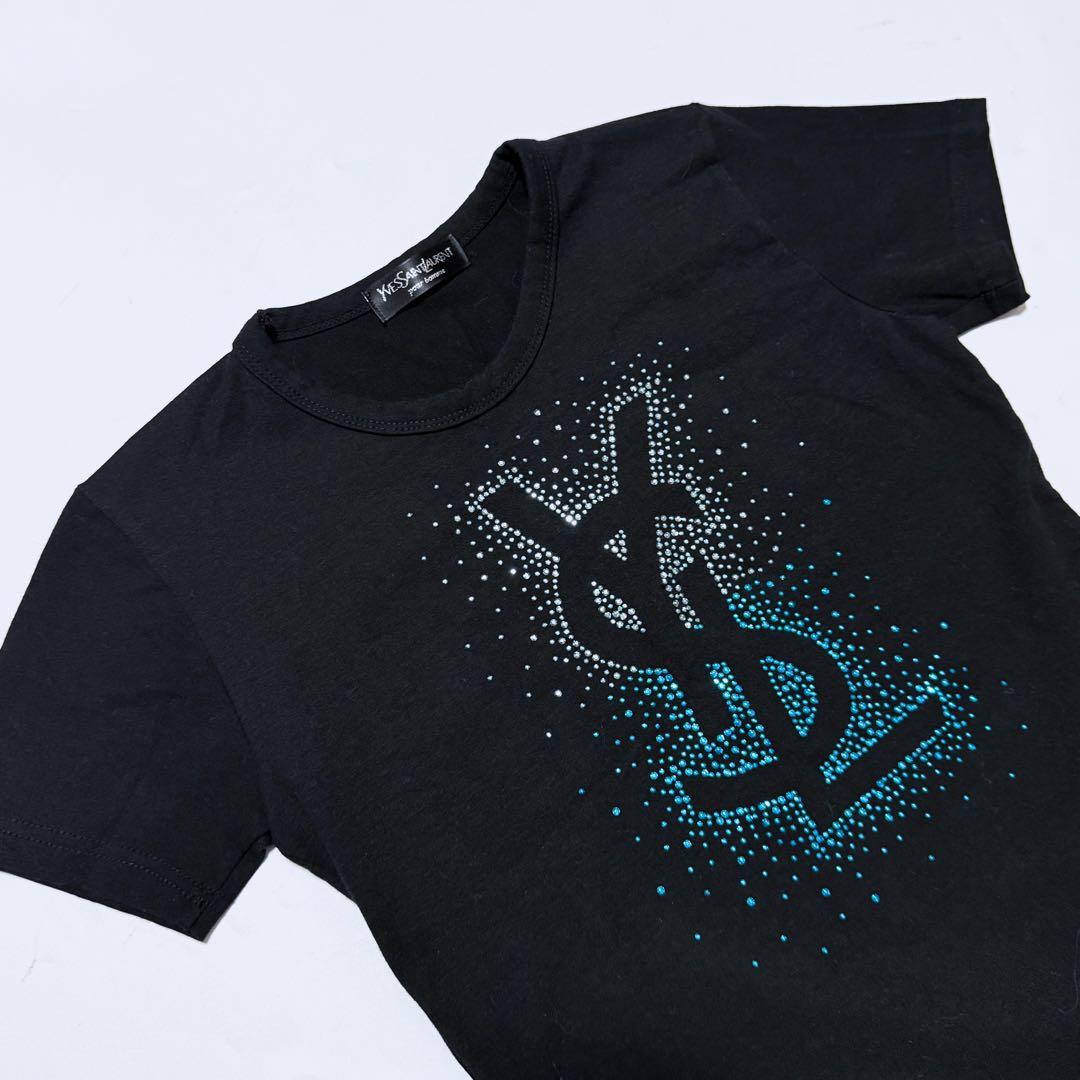 【YSL】イヴ・サンローラン ラインストーン Tシャツ ピチT Y2K チビT