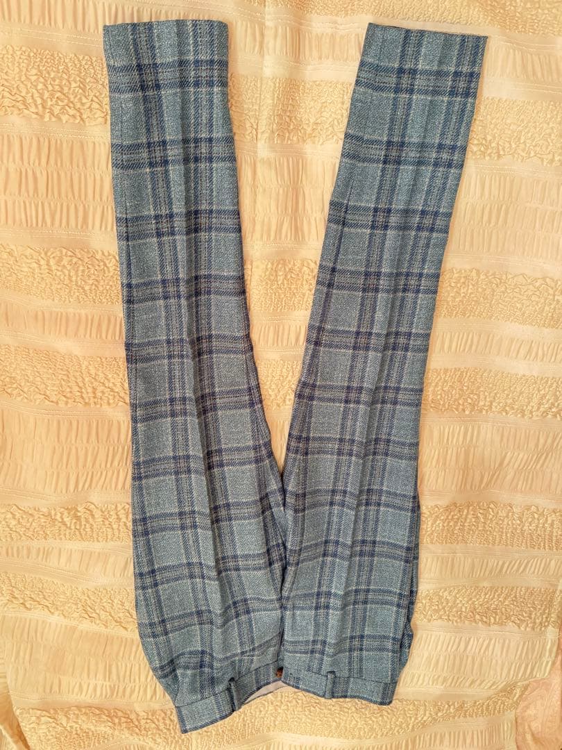 水色 チェック柄 テーラード　スーツ