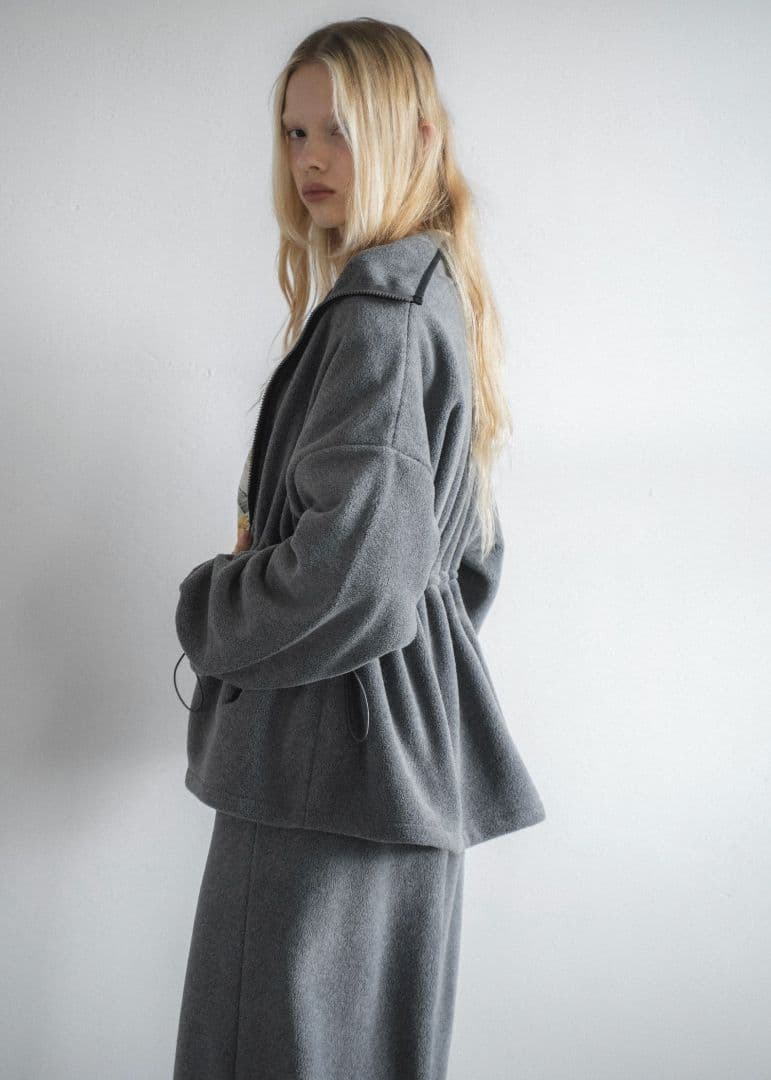 ジャケット・アウター bi color piping fleece drawstring tops