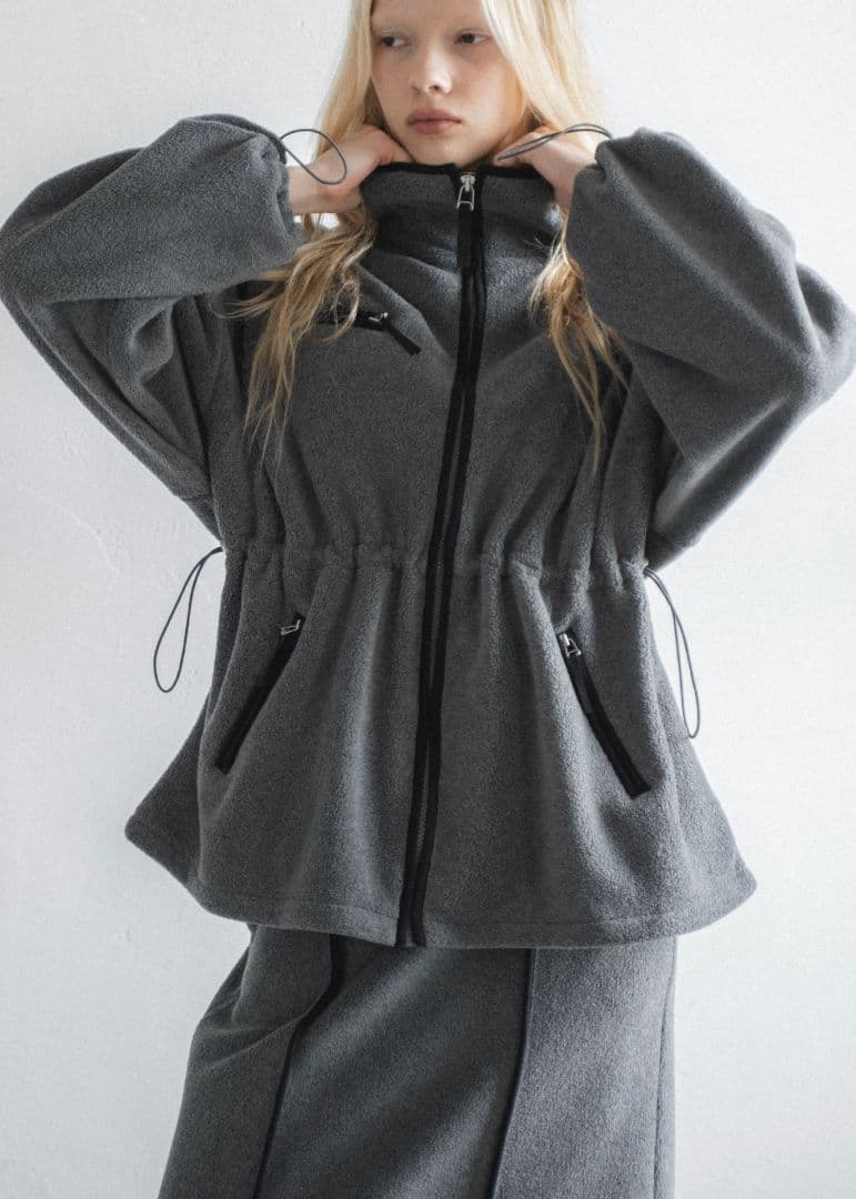 ジャケット・アウター bi color piping fleece drawstring tops