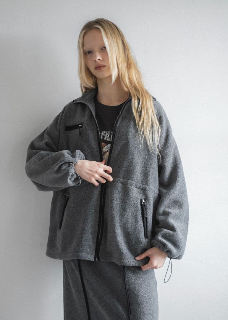 ジャケット・アウター bi color piping fleece drawstring tops