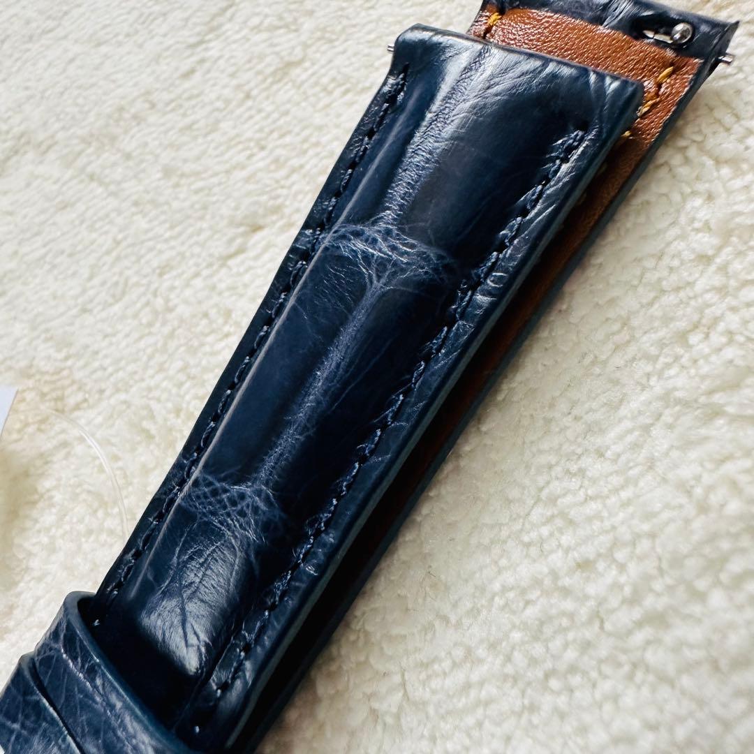 2026#19mm-16mmミッドナイトブルー★本物クロコダイルベルト★スイス製