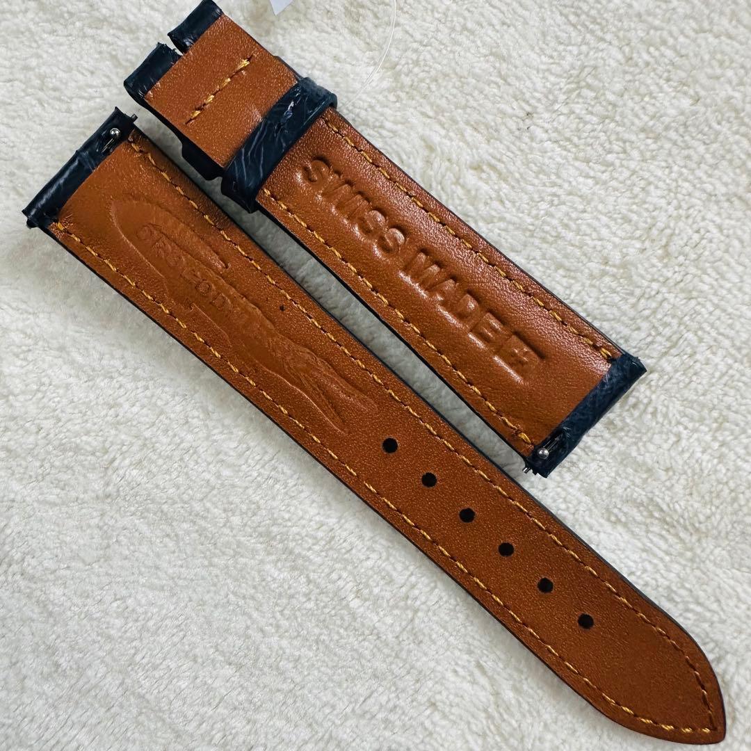 2026#19mm-16mmミッドナイトブルー★本物クロコダイルベルト★スイス製