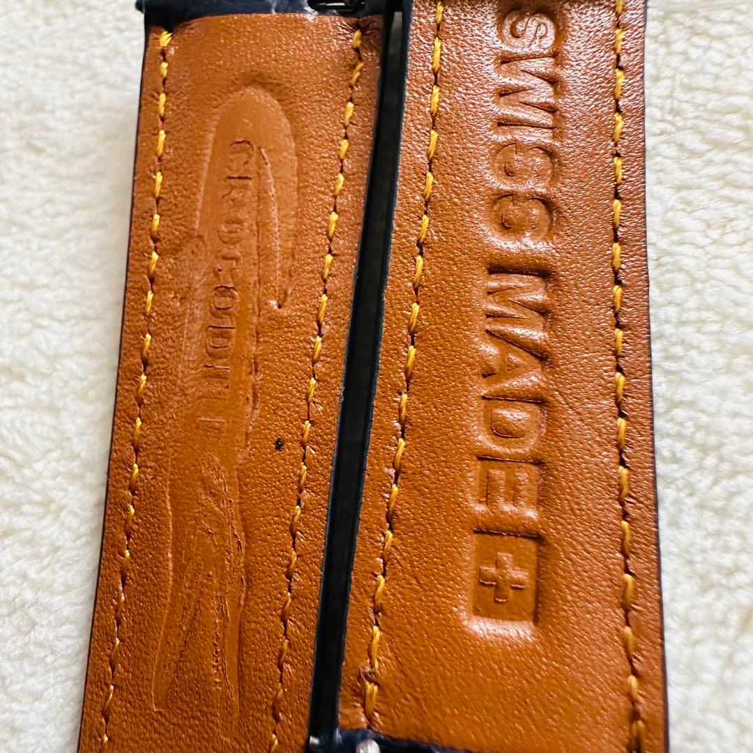 2026#19mm-16mmミッドナイトブルー★本物クロコダイルベルト★スイス製