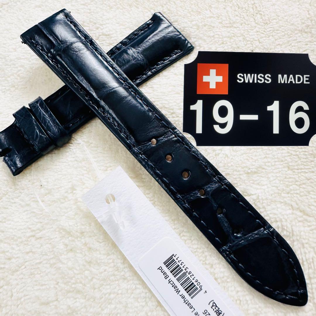 2026#19mm-16mmミッドナイトブルー★本物クロコダイルベルト★スイス製