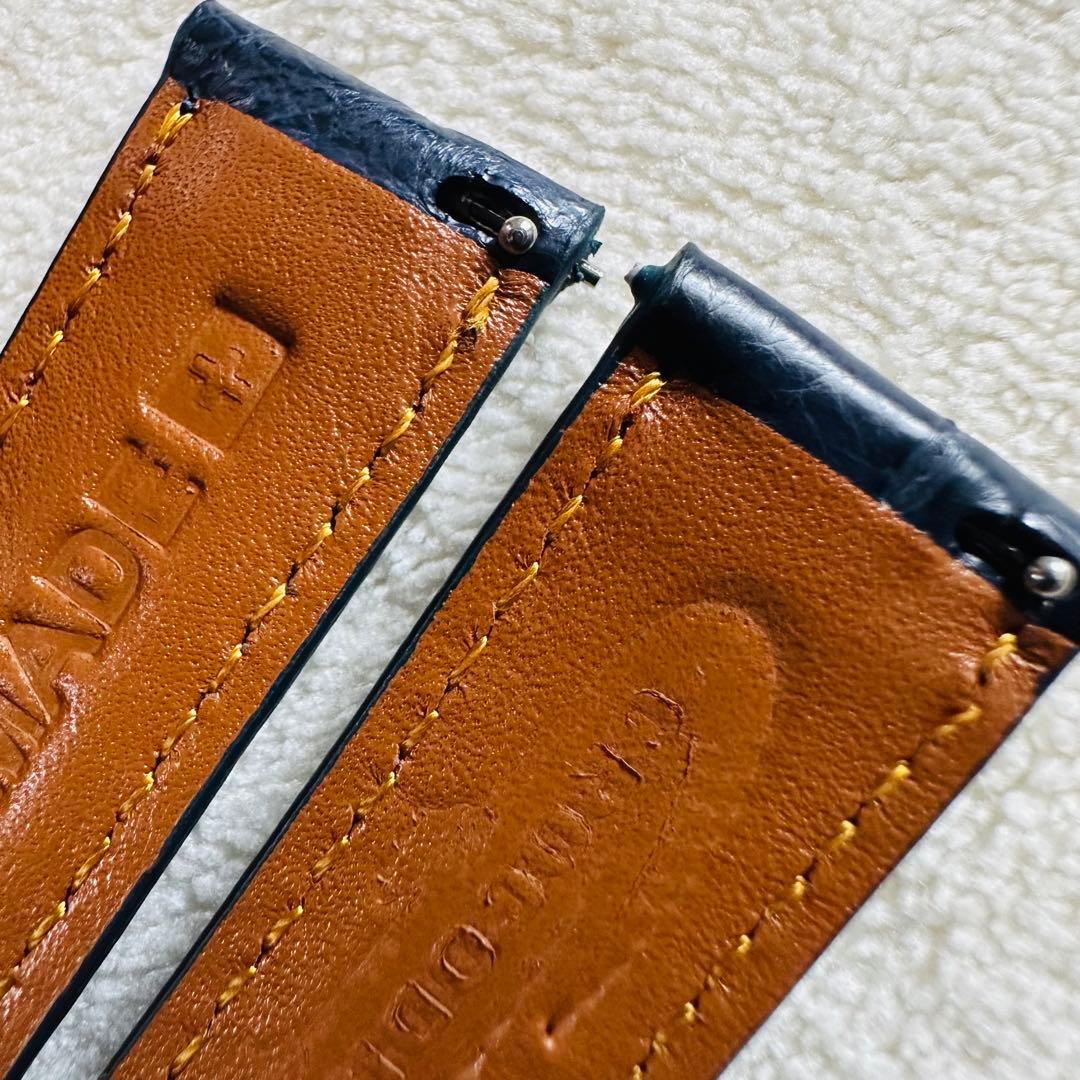 2026#19mm-16mmミッドナイトブルー★本物クロコダイルベルト★スイス製