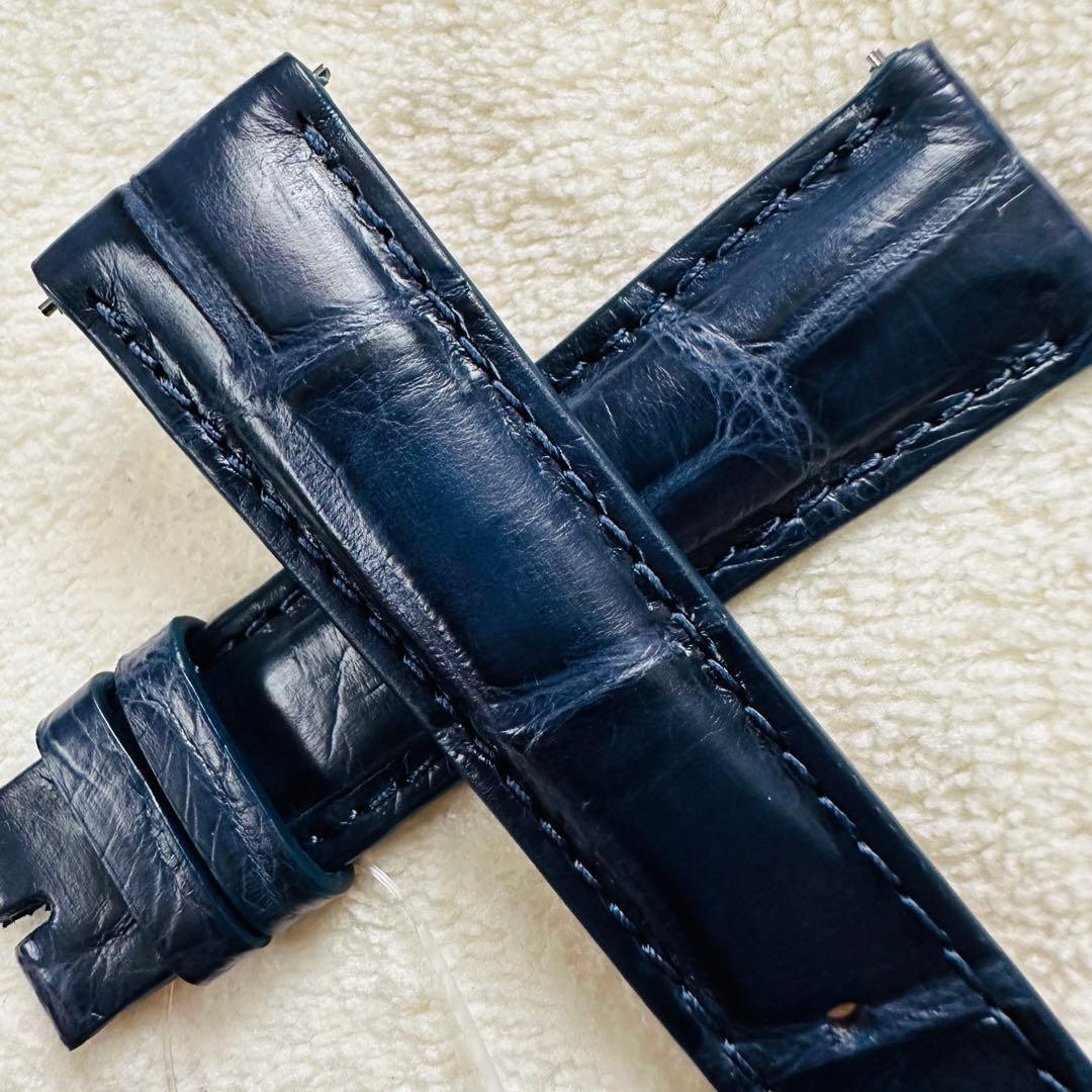 2026#19mm-16mmミッドナイトブルー★本物クロコダイルベルト★スイス製