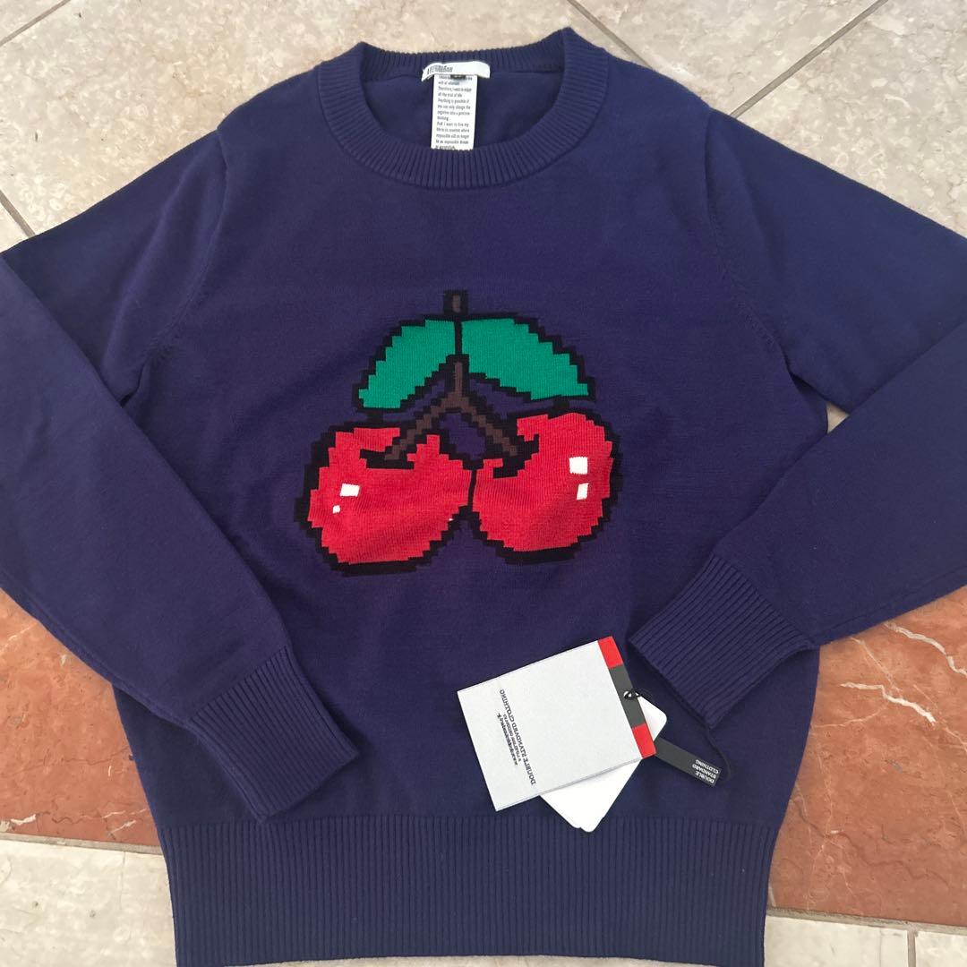 ネイビー チェリー柄 セーター Mニット新品未使用