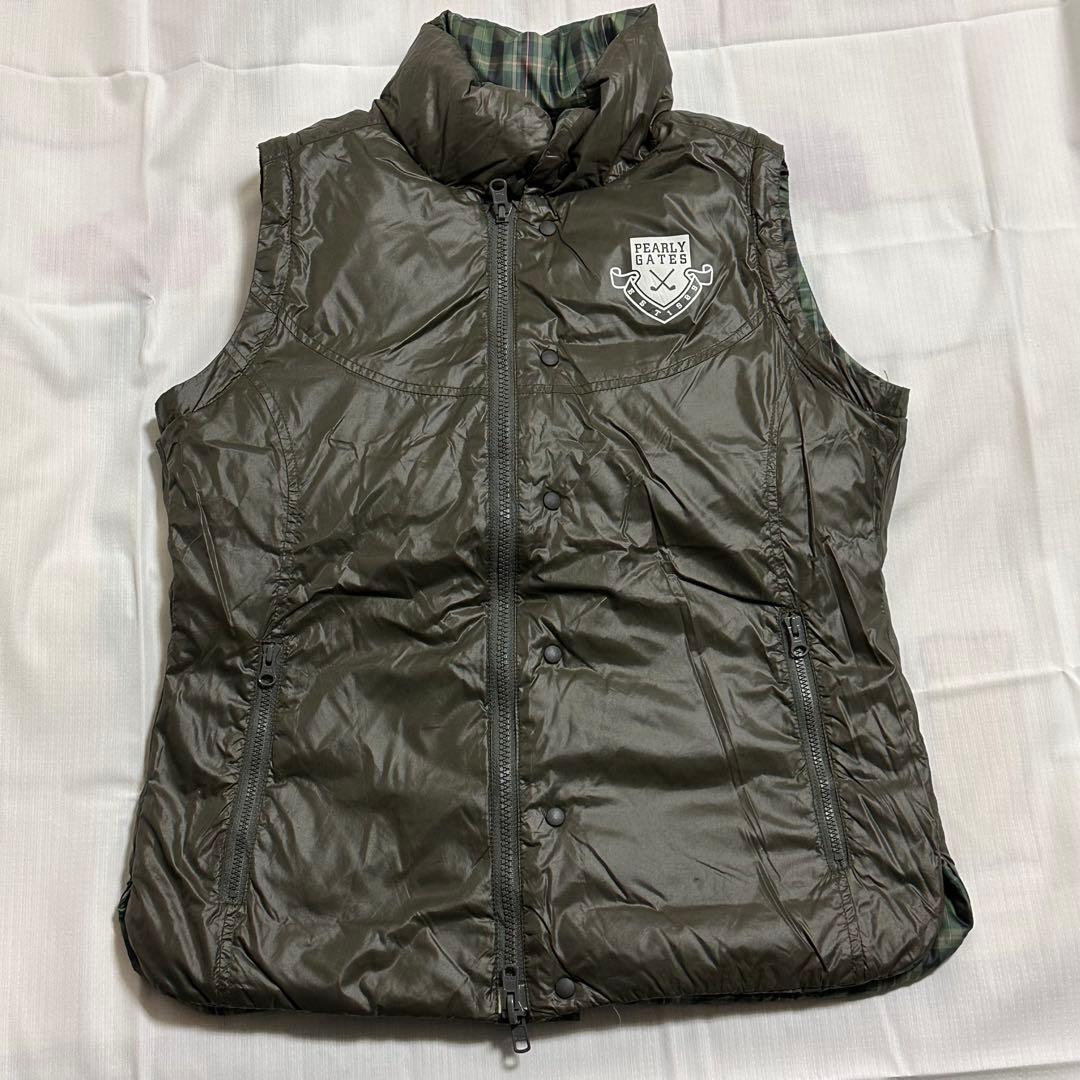 パーリーゲイツ☆レディース☆ダウンベスト☆リバーシブル☆S相当☆グリーン☆カーキ