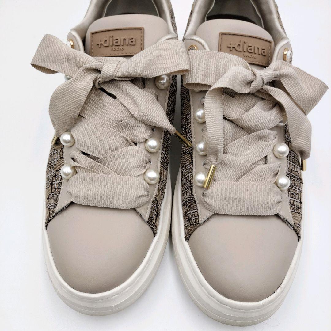 【2点おまとめ】＋diana パールビジュー付 リボンスニーカー 23.5 厚底