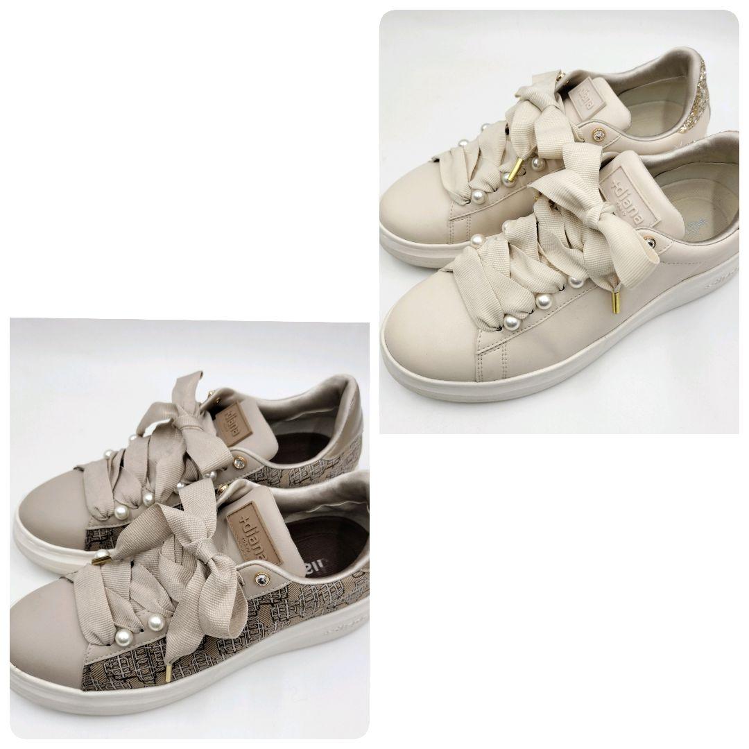 【2点おまとめ】＋diana パールビジュー付 リボンスニーカー 23.5 厚底
