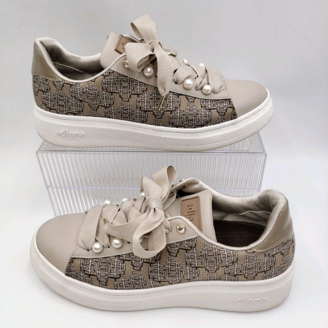 【2点おまとめ】＋diana パールビジュー付 リボンスニーカー 23.5 厚底