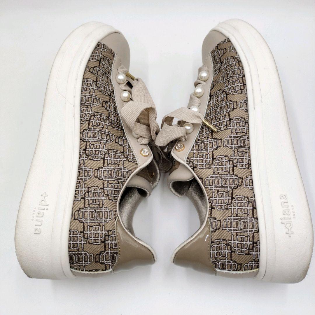 【2点おまとめ】＋diana パールビジュー付 リボンスニーカー 23.5 厚底