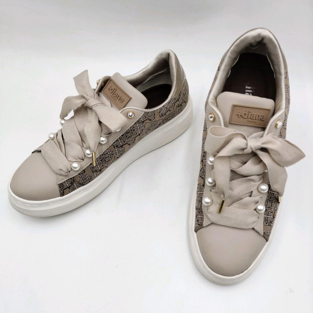 【2点おまとめ】＋diana パールビジュー付 リボンスニーカー 23.5 厚底