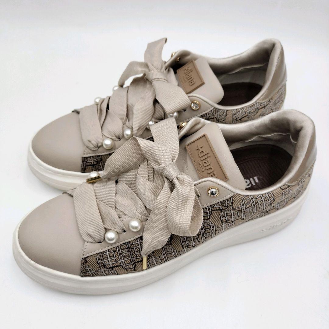 【2点おまとめ】＋diana パールビジュー付 リボンスニーカー 23.5 厚底