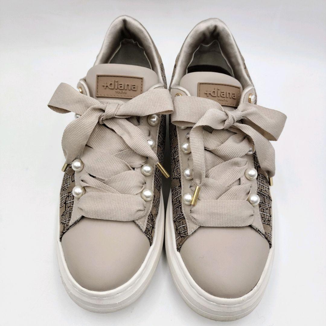 【2点おまとめ】＋diana パールビジュー付 リボンスニーカー 23.5 厚底