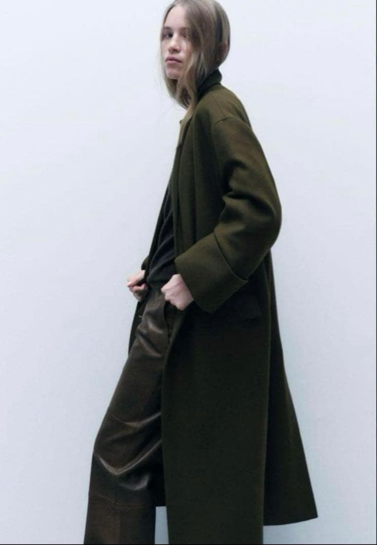 ®️　　ZARA MANTECO スカーフウールコート　ロングコート　カーキ