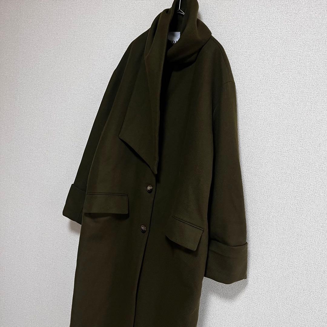 ®️　　ZARA MANTECO スカーフウールコート　ロングコート　カーキ