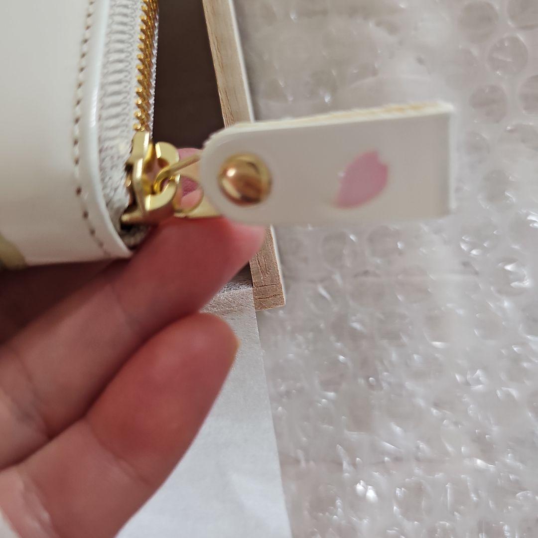 手作り1点物！浅草文庫 牛革横長財布 小紋調柄 八重桜ピンク色