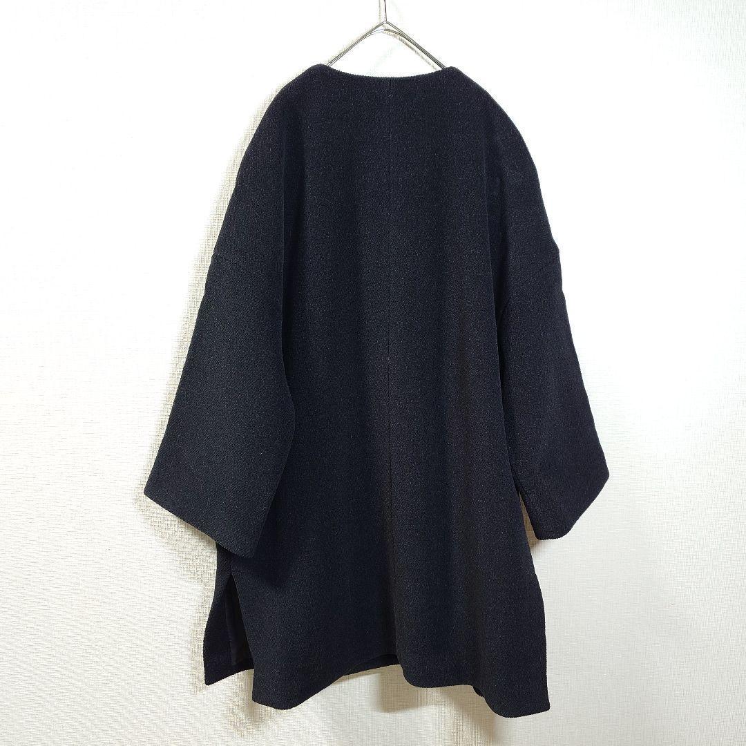 NOBLE ノーブル ウール混ノーカラーコート ブラック ゆったり上品