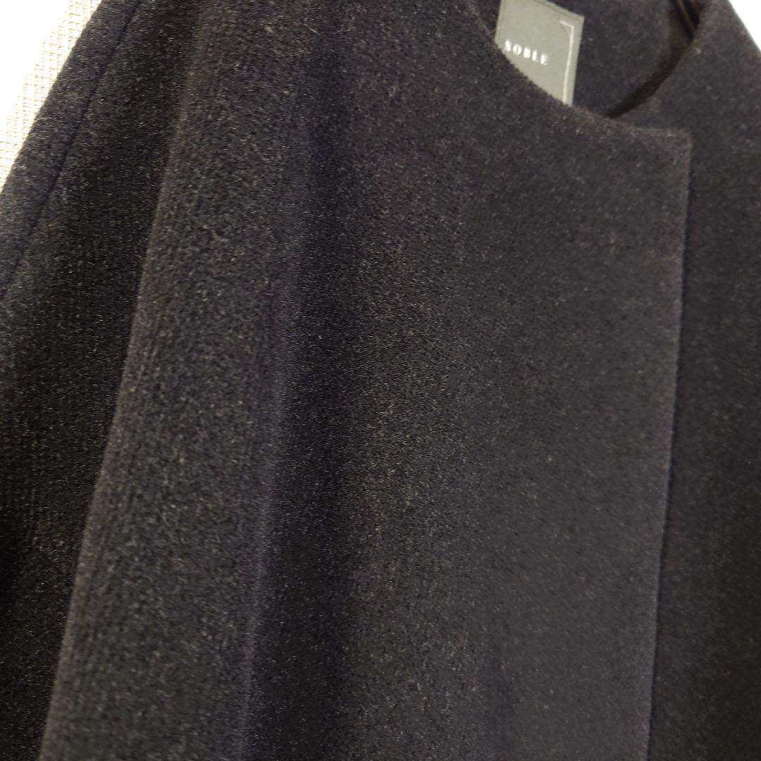 NOBLE ノーブル ウール混ノーカラーコート ブラック ゆったり上品