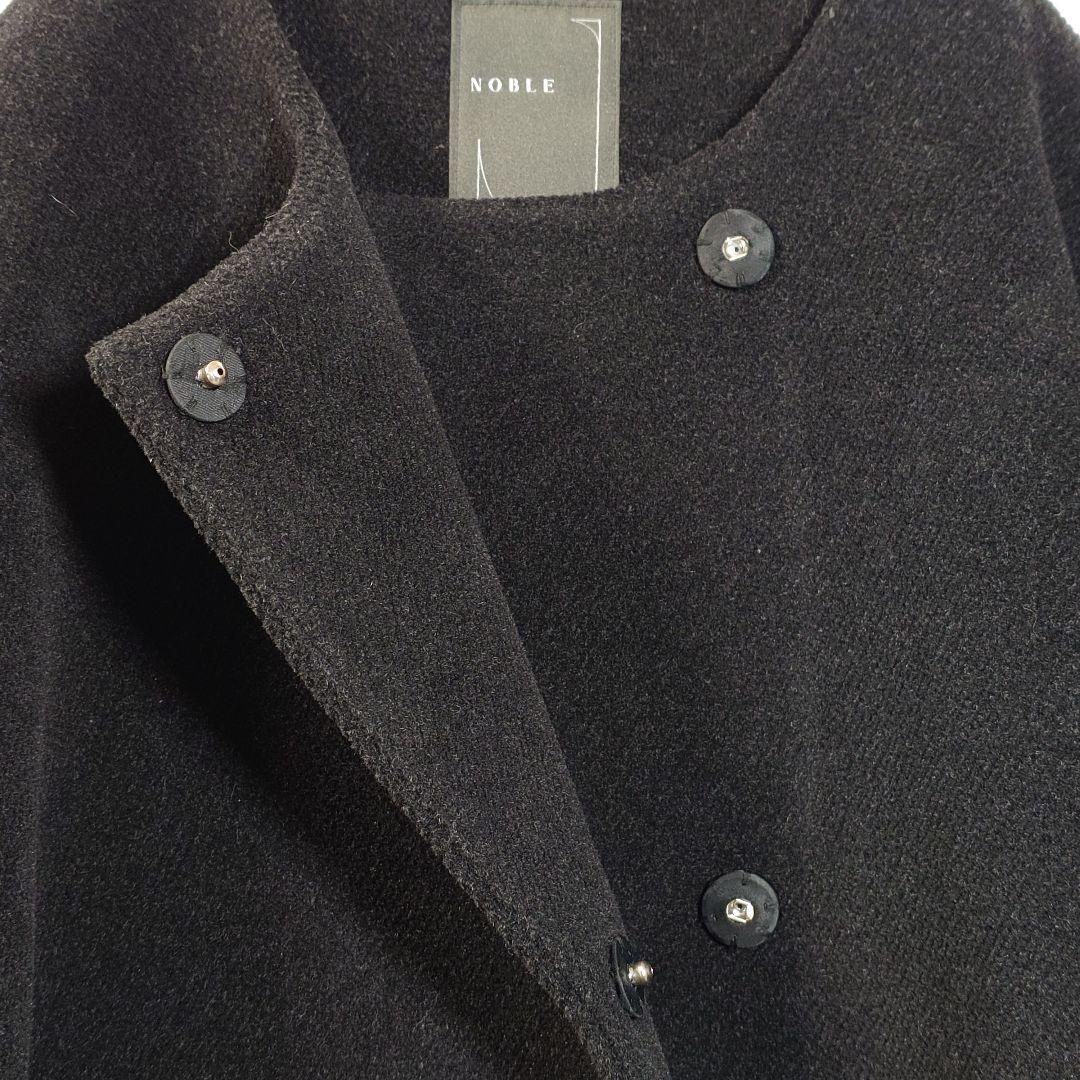 NOBLE ノーブル ウール混ノーカラーコート ブラック ゆったり上品