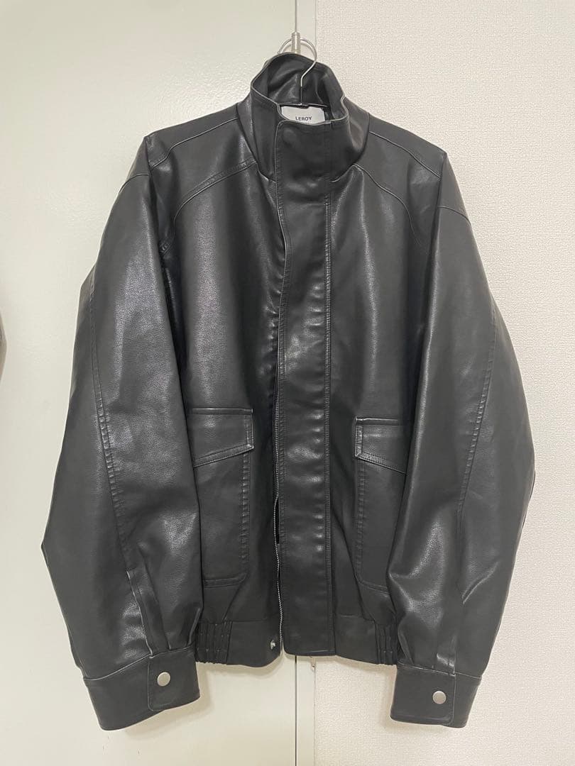 【まめ】ash fake leather jacket+ケーブルニット