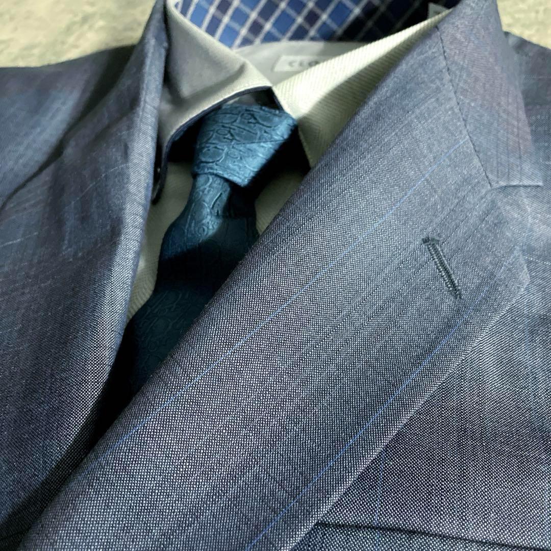 Christian Diorネクタイ レアカラー パープルブルーチェック柄スーツ