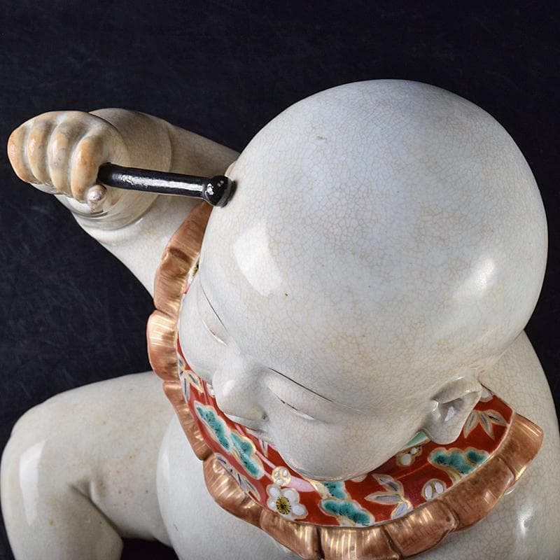 ちゅーちゃん 　古伊万里　陶人形　色絵　太鼓打唐子像　置物　M　R7926