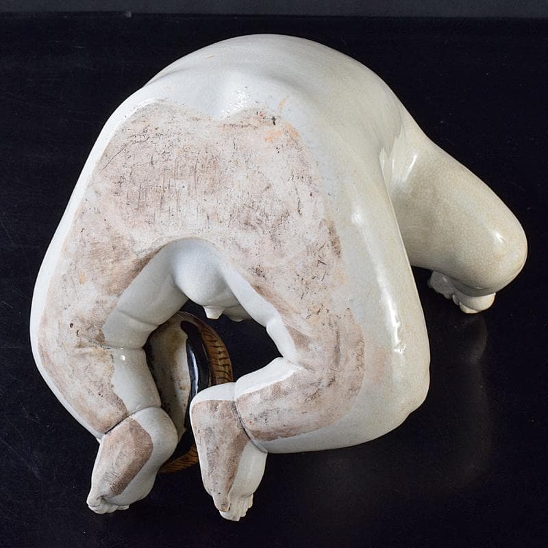 ちゅーちゃん 　古伊万里　陶人形　色絵　太鼓打唐子像　置物　M　R7926