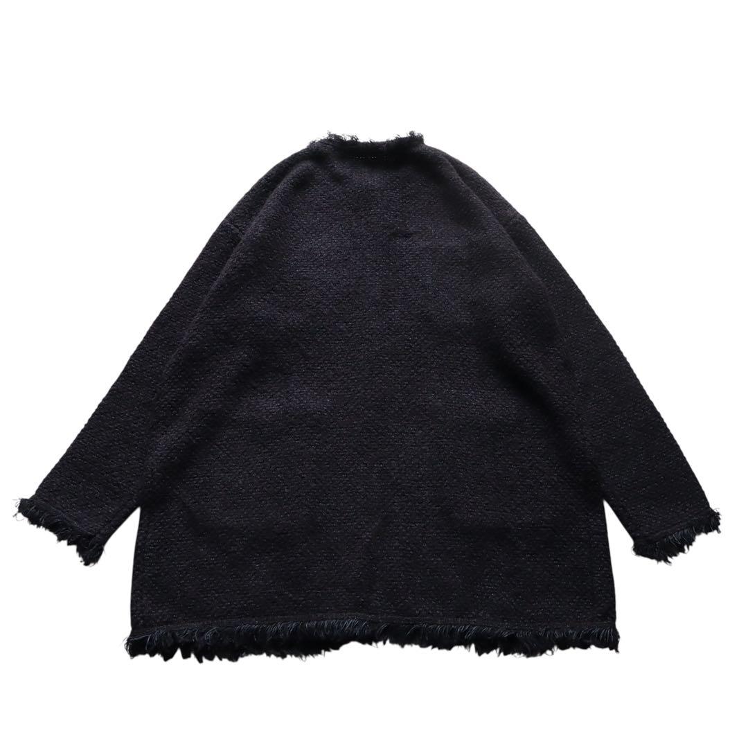 ADAWAS｜定価3.5万 金釦 フリンジ ツイードニットジャケット ブラック