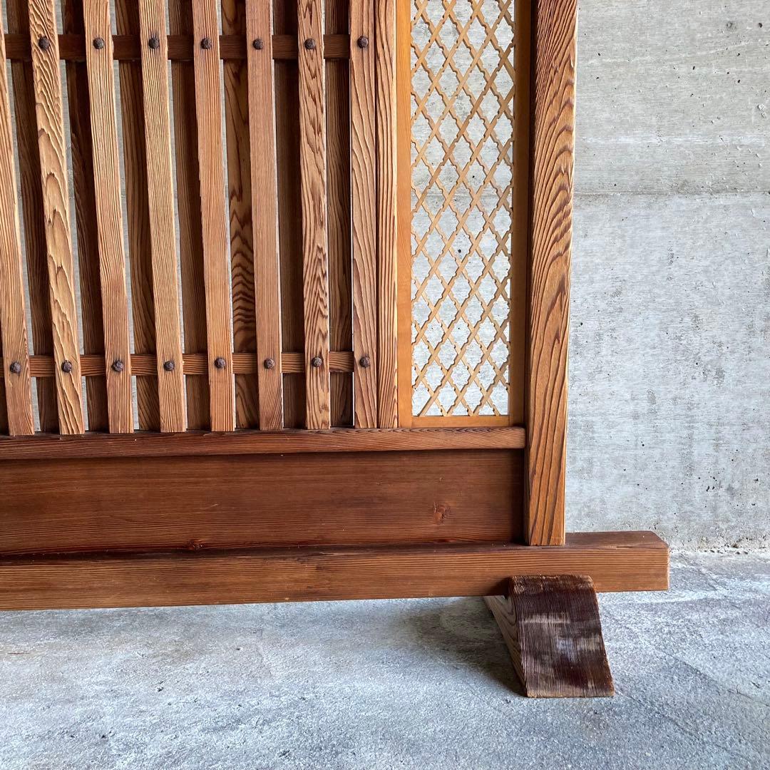 衝立 仕切り パーテーション 木製 彫刻 透かし彫 格子 松 和風 大型 レトロ