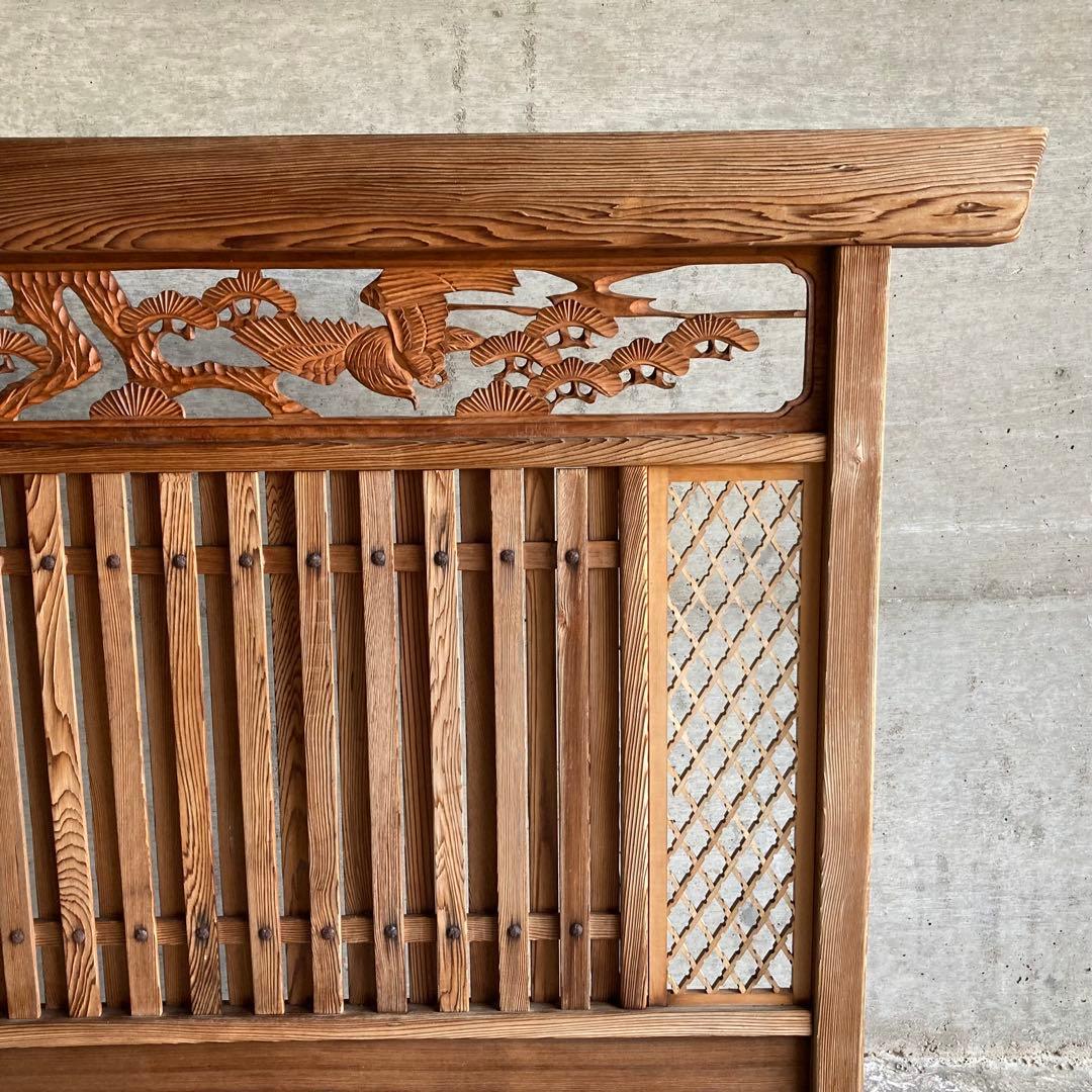 衝立 仕切り パーテーション 木製 彫刻 透かし彫 格子 松 和風 大型 レトロ