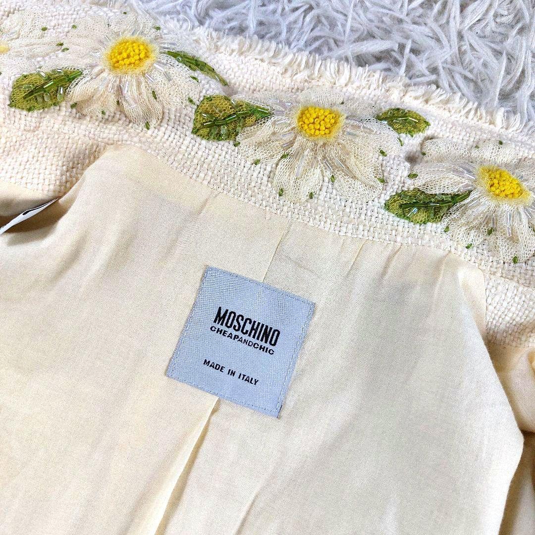 モスキーノ ビーズ 装飾ビジュー デカボタン 短丈 ツイードテーラードジャケット