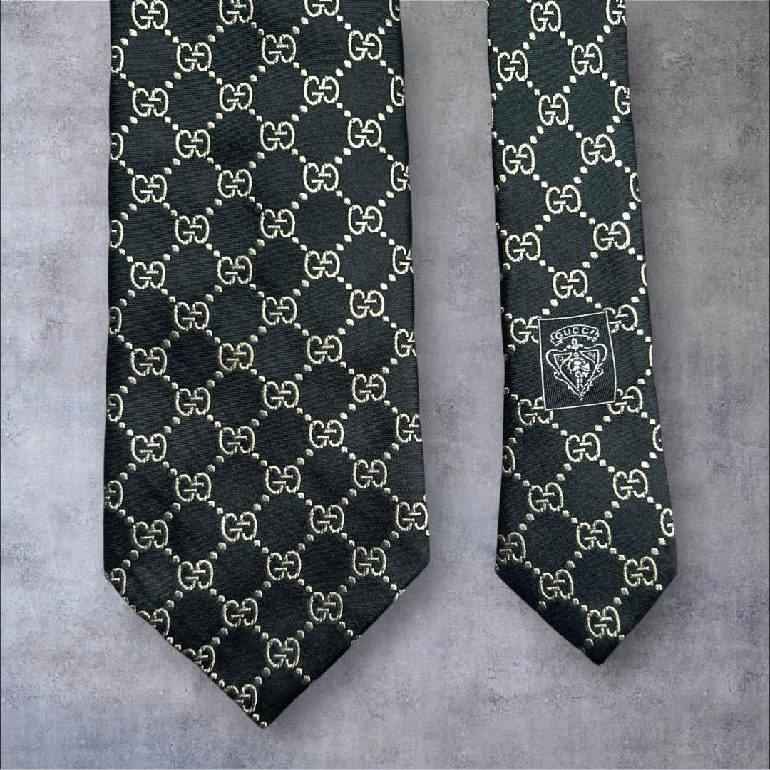 美品 GUCCI ネクタイ ブラックxイエロー　クリーニング済
