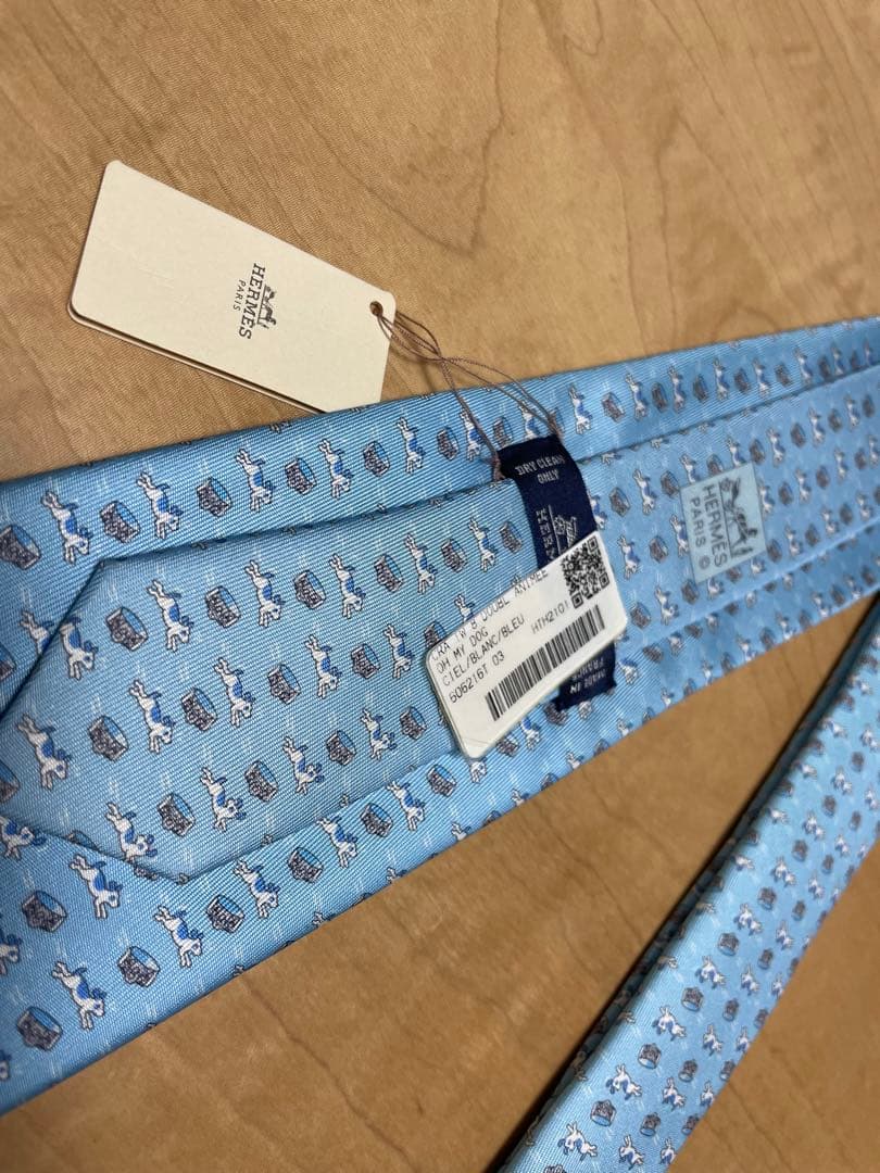 タグ付き　エルメス OH MY DOG ネクタイ　犬　ブルー　水色