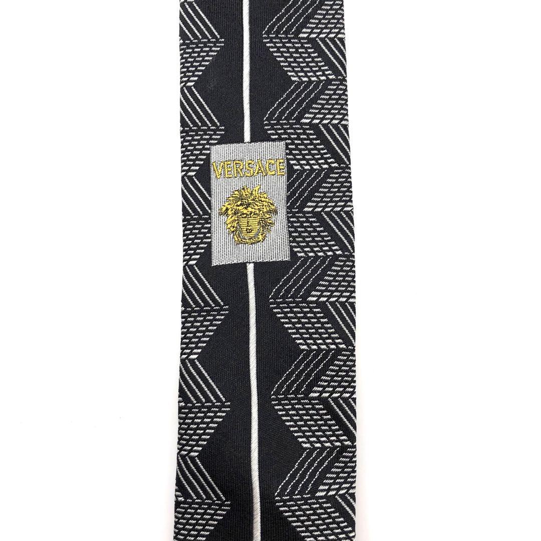 【美品】GIANNI VERSACE ネクタイ 幾何学柄 グレー ブラック