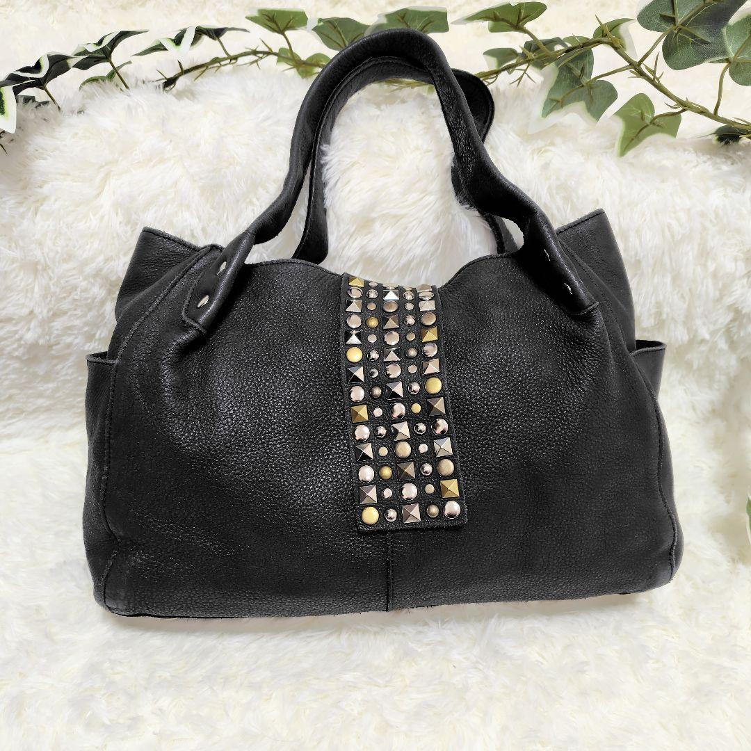 TRES（トレ） レザーハンドバッグ　牛革　トート　ブラック　スタッズ　Y2K
