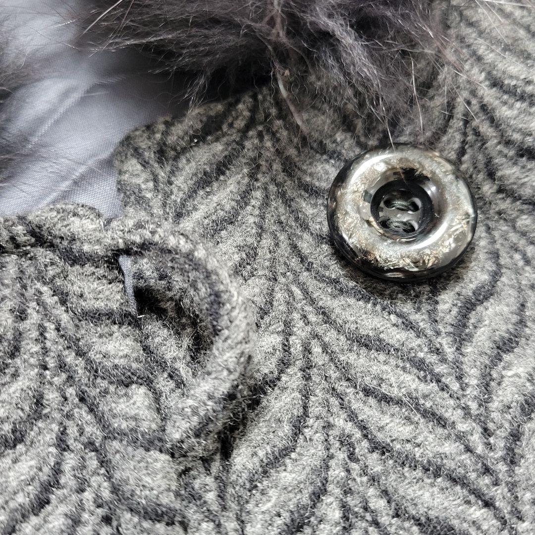 ファー　カシミヤ100% ポンチョ・ケープコート グレー　ヘリンボーン　異素材