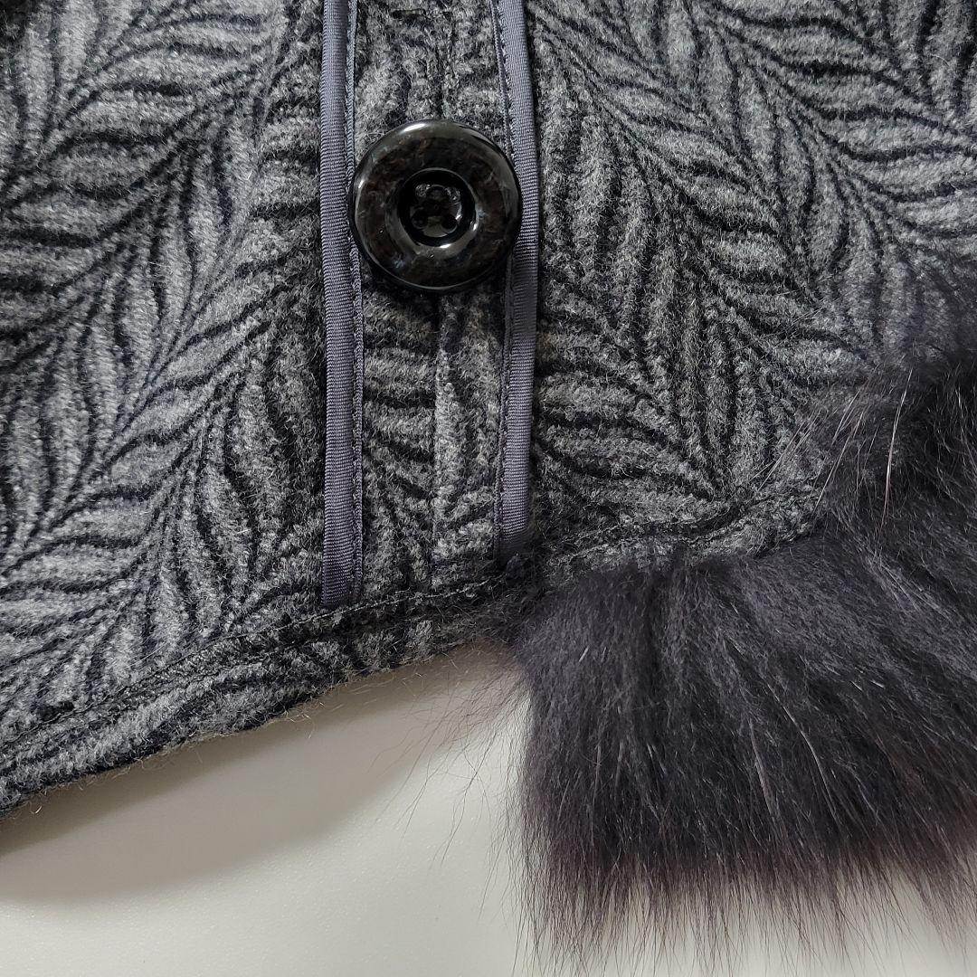 ファー　カシミヤ100% ポンチョ・ケープコート グレー　ヘリンボーン　異素材