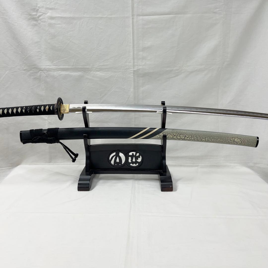 【模造刀】太刀 鉄鍔 鷹 松 縁起 図 全長99.0センチ 日本刀 刀剣 黒鞘