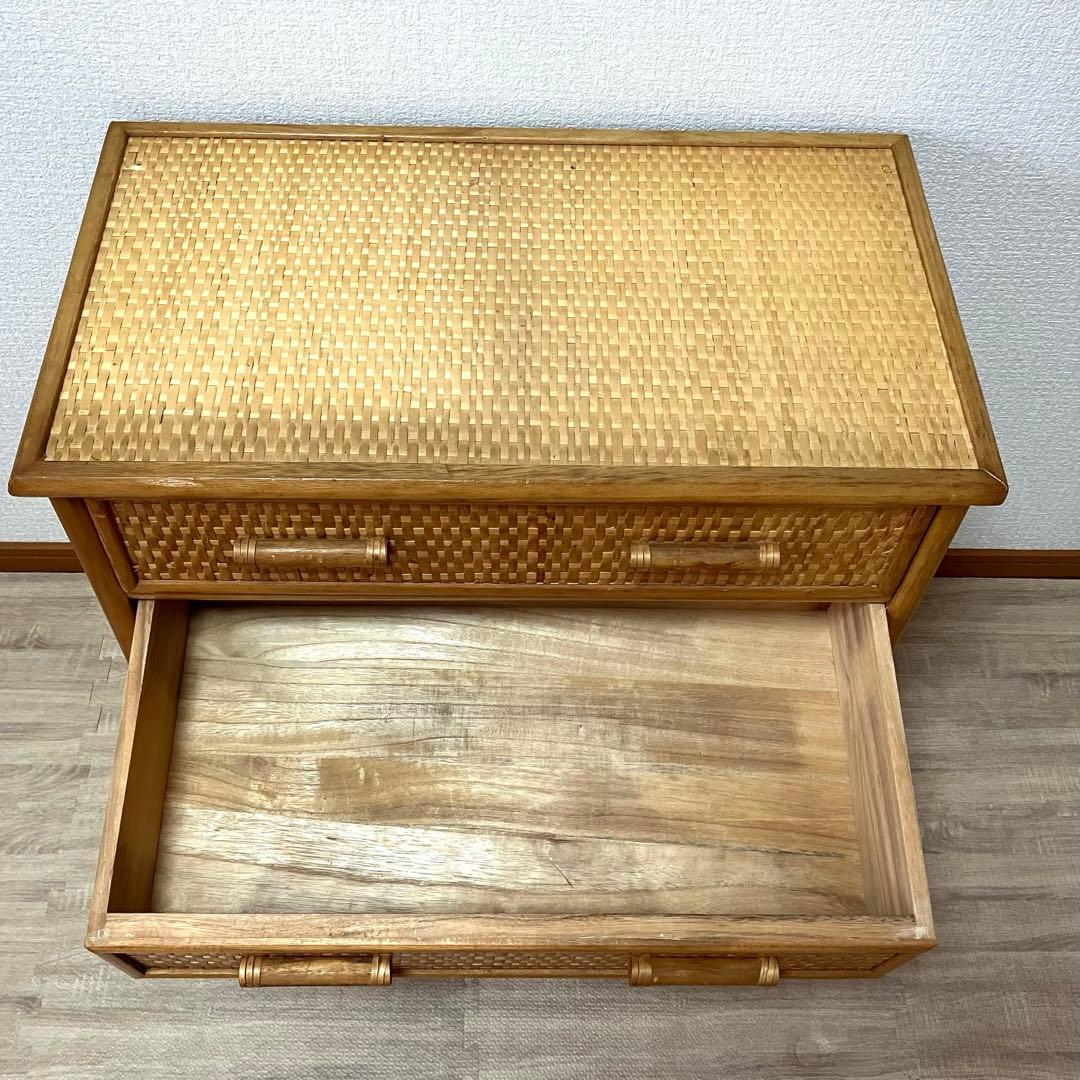 【良品】ラタン製 4段チェスト レトロ家具 ナチュラル収納