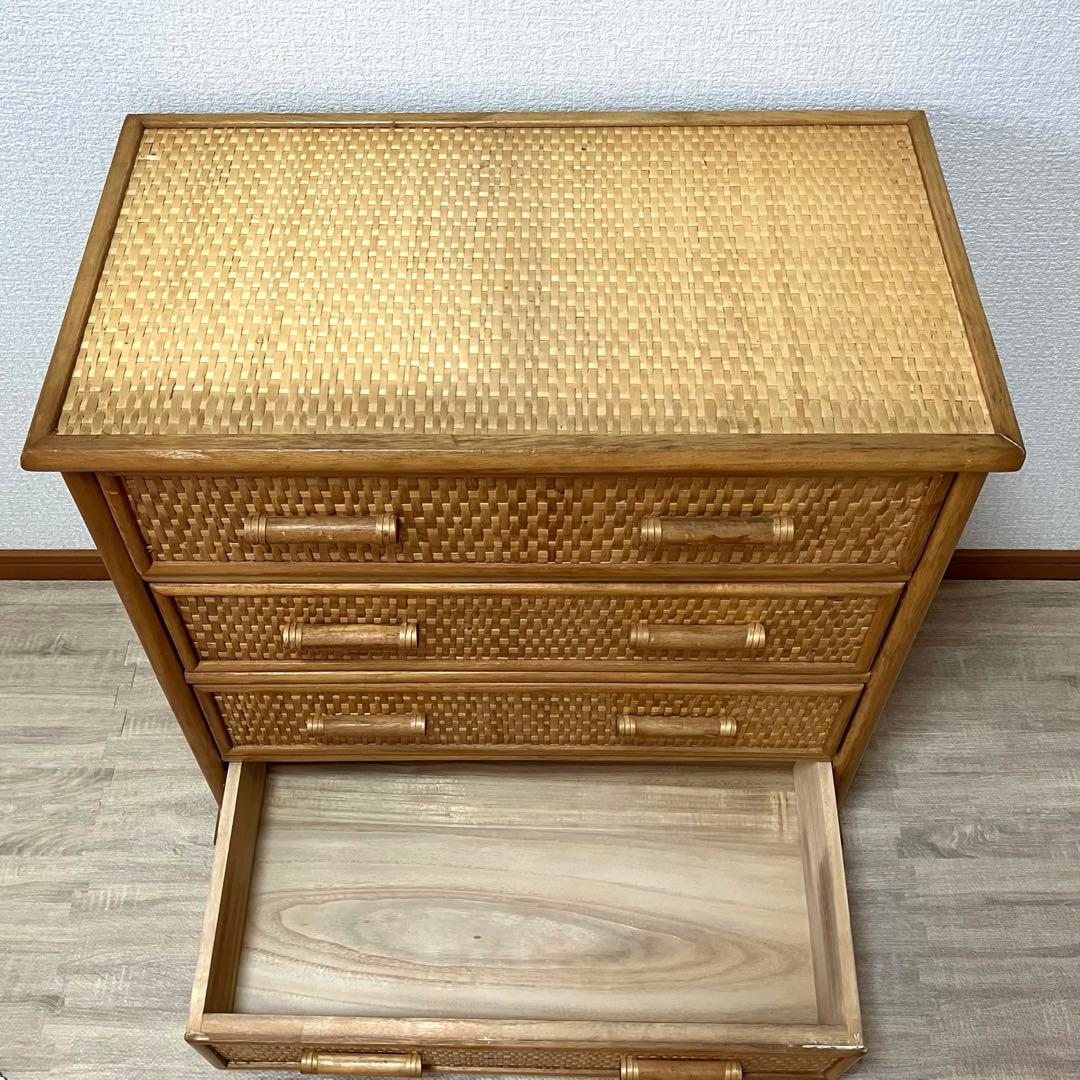 【良品】ラタン製 4段チェスト レトロ家具 ナチュラル収納