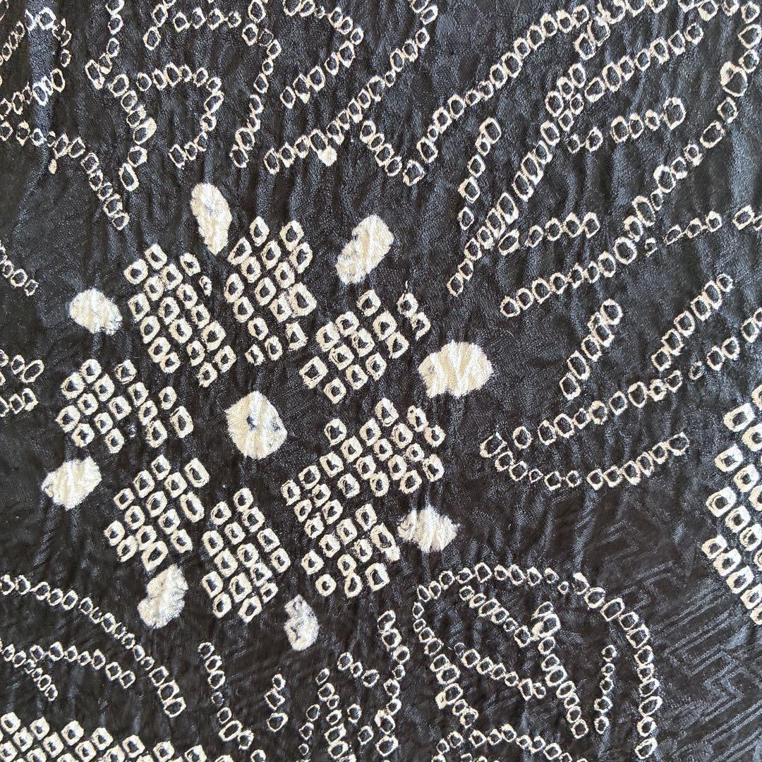 訪問着　フルセット　着物　総絞り　正絹　黒　絞り　花刺繍　豪華　G1