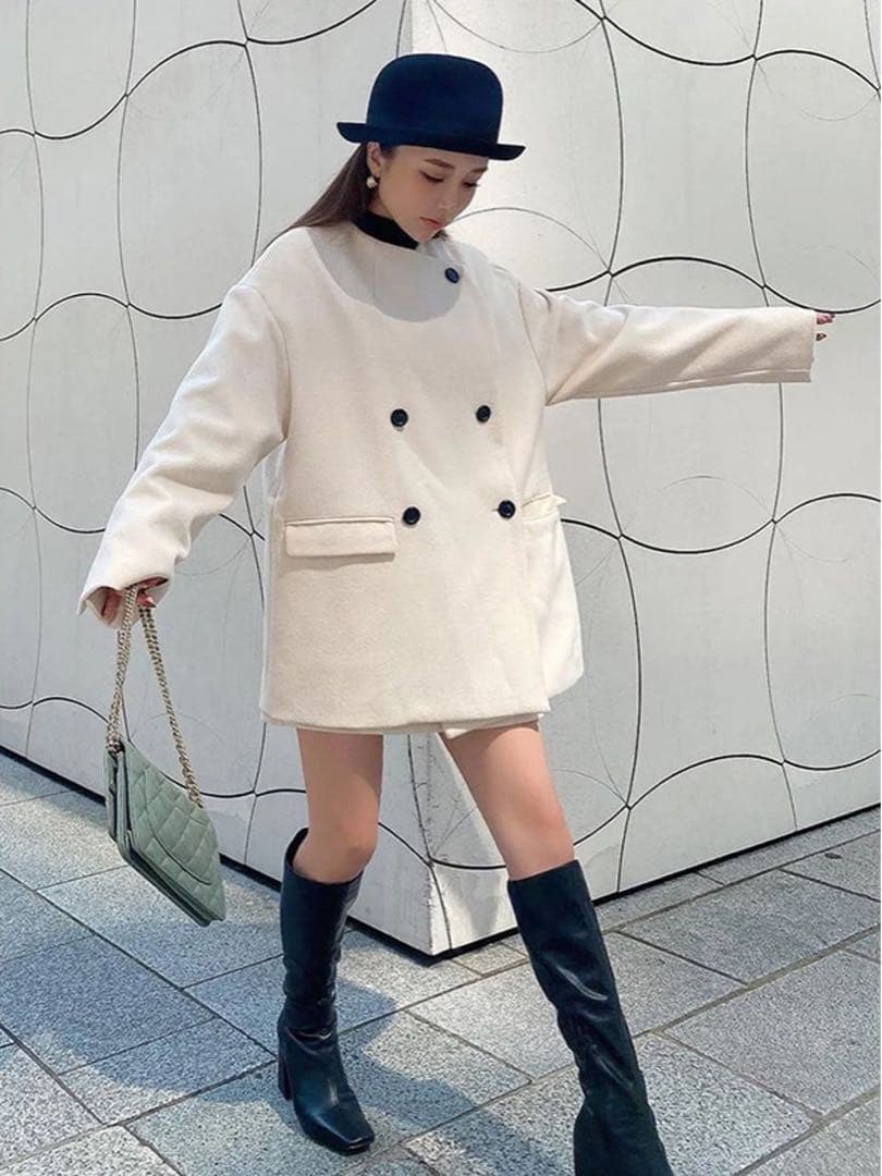 eimy istoire バイカラーボタンショートコート