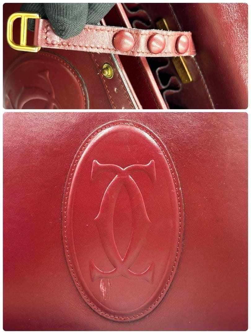 【ヴィンテージ】カルティエ　マストライン　ショルダーバッグ　ボルドー　レザー