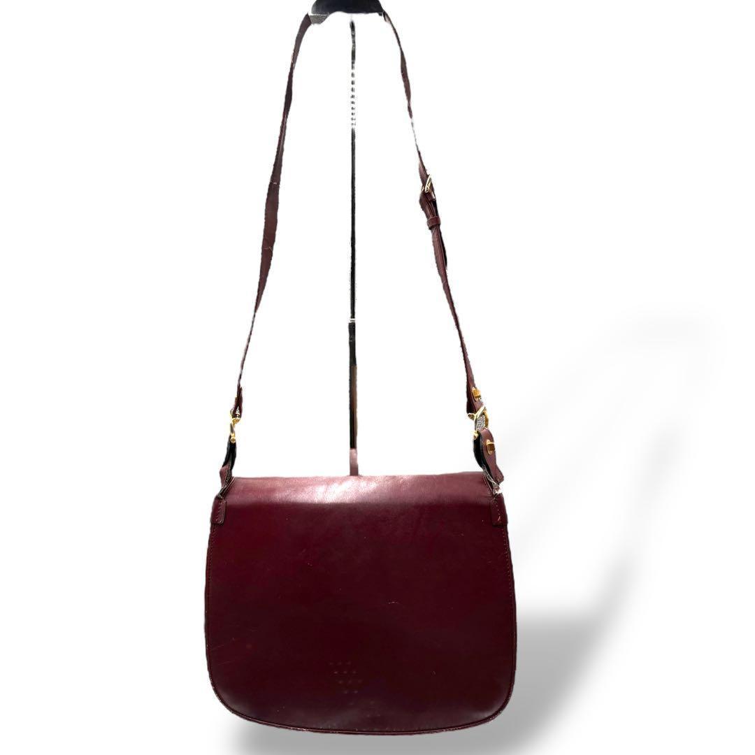 【ヴィンテージ】カルティエ　マストライン　ショルダーバッグ　ボルドー　レザー