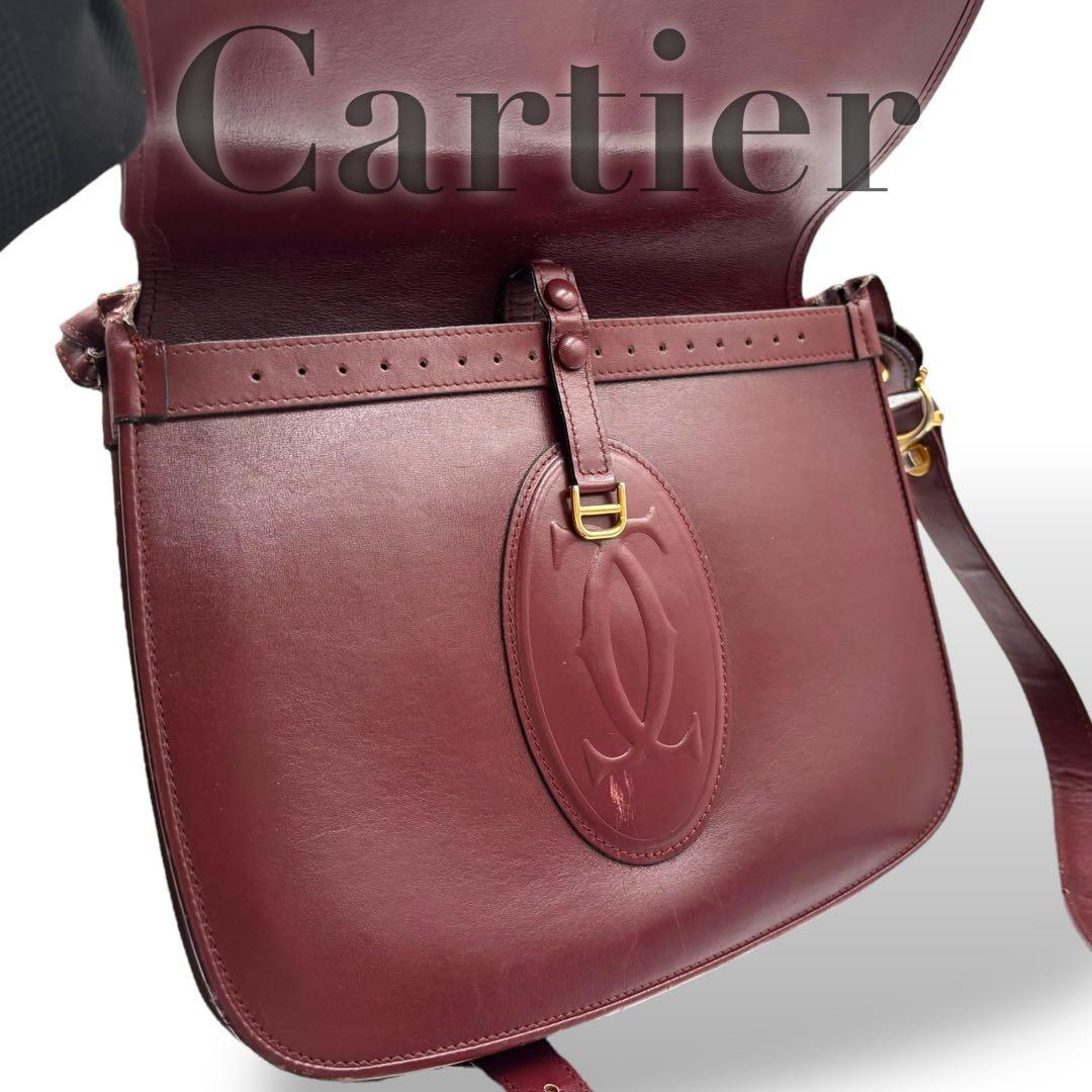 【ヴィンテージ】カルティエ　マストライン　ショルダーバッグ　ボルドー　レザー