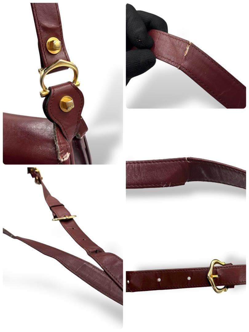 【ヴィンテージ】カルティエ　マストライン　ショルダーバッグ　ボルドー　レザー