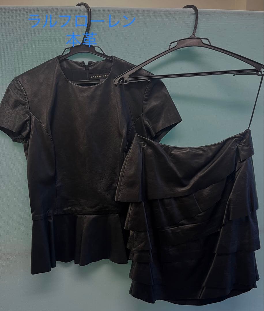 ラルフローレン　ラムレザー　セットアップ　ツーピース　羊革　スカート　本革ドレス